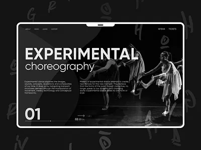 Theater of experimental choreography. black white choreography dance desigh experiement figma gilroy promo promo page promo site theater ux designer ux ui design web design