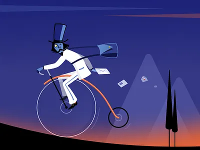 Express Mail art bycicle cg concept art email express mail illustration mail mountain biking night persona postman steam punk trees vector vector artwork white suit