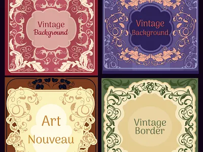 Art Nouveau art deco art nouveau border design elegant floral frame hand drawn illustration leaves vegetal vintage