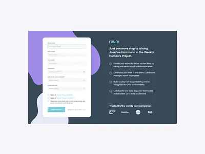 Ruum / Sign up Form clear design project management sign up page ui design ux design