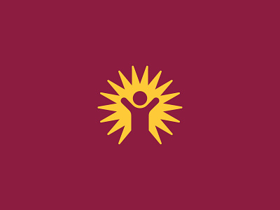 Thriving branding burst design gold icon identity innovation logo maroon negative space person power simple success sun sunburst thrive vector
