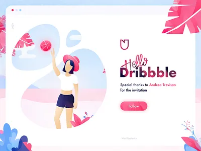 Hi, Dribbble family! ball beach first shot follow follow me girl hello dribbble illustration palm sea sketch summer vector