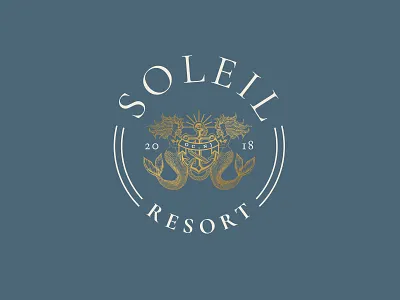Soleil Resort anchor anchor logo aquatic brand and identity branding crest logo gold logo logo design mermaid mermaids nautical ocean resort serif serif logo soleil typography