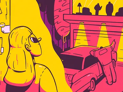A Brief History of Seven Killings 2d car cartoon character design concept art drawing girl illustration light night silhouette