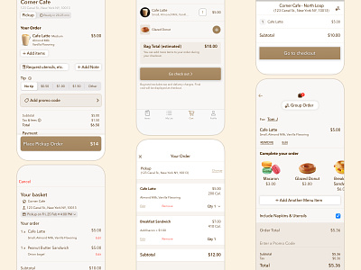 Food Ordering - Cart Screens app design bag cart check out checkout checkout flow ecommerce food delivery food order food ordering mobile mobile app mobile design online food order restaurant restaurants shopping cart summary uiux ux