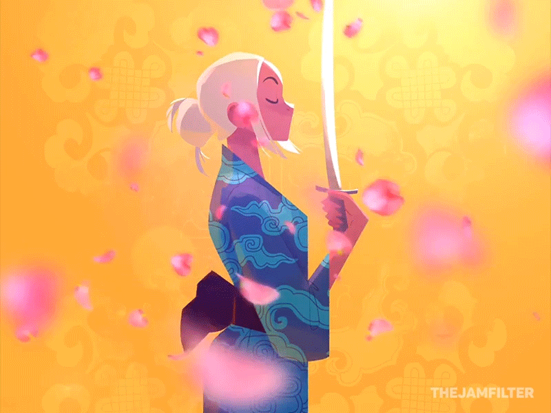 Sakura apple pencil character cherry blossoms colour concept art illustration ipad japan japanese pattern procreate sword traditional vibrant