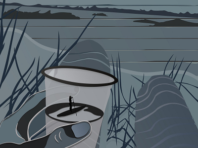 . grass hand line art ocean paddleboard