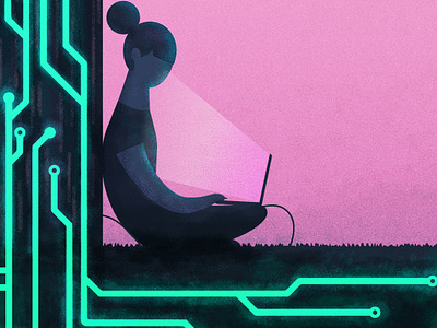Plant Power character design circuit editorial electricity electronic girl illustration laptop macbook nature plants power science sunset texture tree