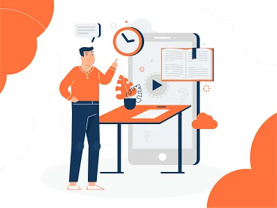 Online education book character cloud design desk drawing education illustration knowledge landing landing page learning line online page school simple time web website