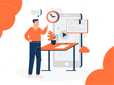 Online education book character cloud design desk drawing education illustration knowledge landing landing page learning line online page school simple time web website