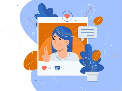 Social media blue charachter character design drawing illustration instagram landing landing page line media page photo plant simple social web website