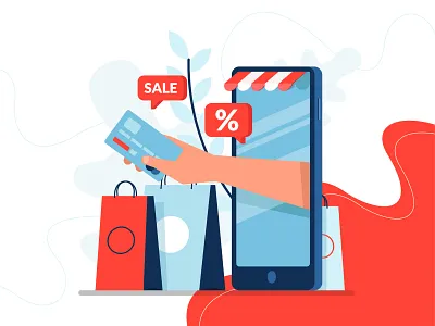 Online shopping credit card design hand illustration landing landing page online page red sale shopping simple web website