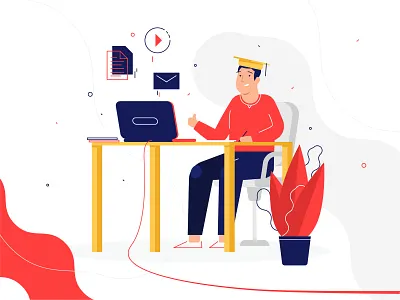 Online education book character cloud design desk drawing education illustration knowledge landing landing page learning line online page school simple time web website