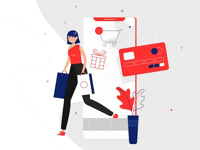 Online shopping credit card design hand illustration landing landing page online page red sale shopping simple web website