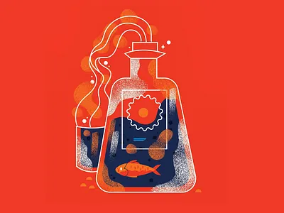 Glass alcahol bottle fish glass graphic design illustration ocean packageing