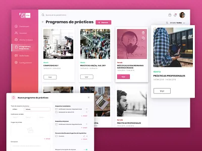 Job App - Practices page backoffice card courses job modal modal window text field ui ux web