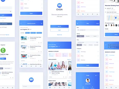 Evon - Event App 2019 trend android app app design app screen clean app design event app filter screen ios app iphone app login screen material app design minimal app design mobile app mobile app design mobile design profile screen search results trending design ui design ux design
