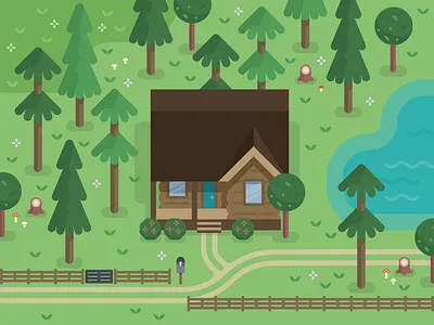 Little Log Cabin cabin digital illustration flat flat illustration house illustration map design overhead overworld scene vector illustration