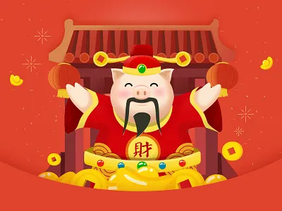 God of wealth illustration newyear pig splash