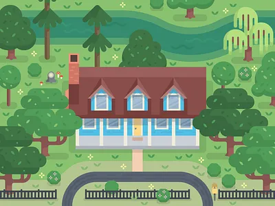 Little Acadian River House digital illustration flat flat illustration home house illustration map design overhead overworld
