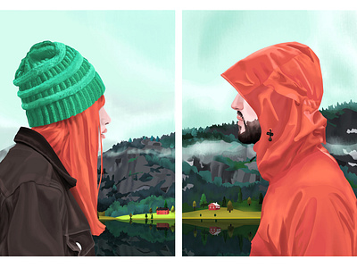 The Couple of Urbanica - Diptih art boy complete couple face forest girl half hip hop illustration life love mountain nature portrait renaissance style guide travel tree urban