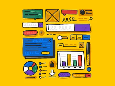 UI bubble componenets download download button graph icon illustration lock pie chart search sketch tabs tooltip ui wireframe
