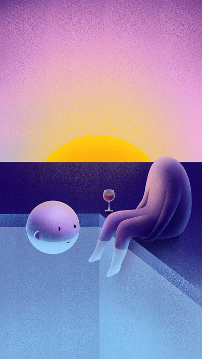 Sunset Pool human illustration man pink pool purple rooftop sunset surreal surrealism sweet wine