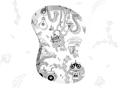 Paper jungle art cut out design drawing fun hand drawn illustration ink jeep jungle lightbulb monkey nonsense paper pen photography robot snake sock telescope