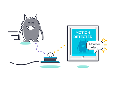 Monster Detector branding design detect digital electronics graphicdesign illustration internetofthings iot linedrawing monster motion pir sensor tech ui ux visuals web wia