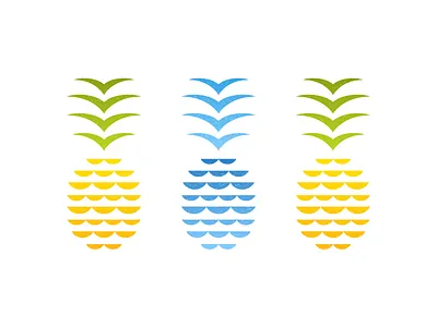 Pineapples = Waves + Seagulls blue design fruit hawaii illustration ocean pineapple seagull simple tropical vector wave yellow