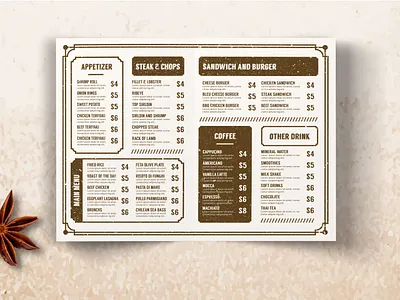 Vintage BiFold Menu Template bifold bifold menu cafe menu commerce elegant menu fast food menu food menu grunge luxury menu menu menu design menu template print template restaurant menu retro retro menu vintage bifold vintage menu