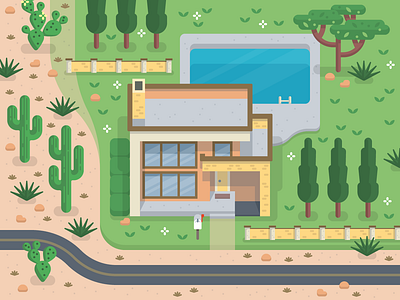 Little Modern Home cacti cactus digital illustration flat flat illustration home house illustration map design modern overhead overworld vector illustration