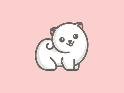 White Pomeranian animal pet baby kids bold outline brand branding cartoon comic character mascot cute fun funny dog puppy feminine soft geometry geometric icon symbol illustrative illustration logo identity lovely adorable pink pastel pomeranian breed rounded circle simple furry woman girl zwergspitz loulou