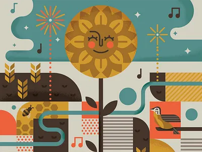 Prairie Party art beetles clouds coral fireworks geometric gold illustration kansas meadowlark music pattern prairie sky stars sunflower wheat wichita