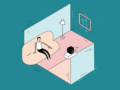 Watching TV illustration isometric minimalism