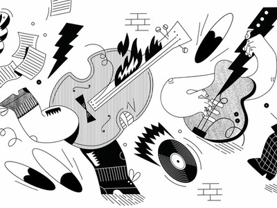 Jazz musical characters black white cute funny illustration ironic jazz jazzy music instrument vector vibrant