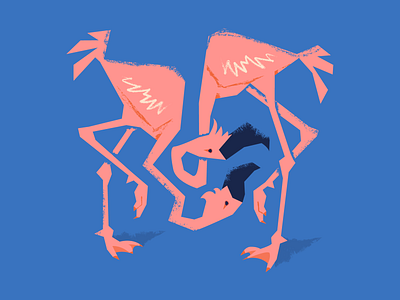 Illustration of two lovebirds on a blue background adobe illustrator animal animal character birds blue character design composition design drawing flamingo flat design flat illustration illustration illustrator lovebirds pink vector