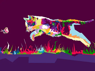 Kitten and butterfly animal art artwork butterfly cat cat art illustration kitten popart wpap