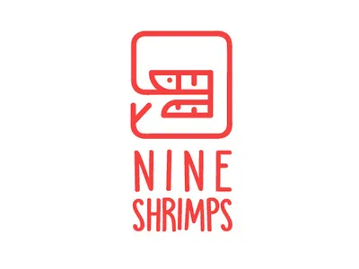 Nine Shrimps Logo 9 branding design illustration logo minimalist nine restaurant logo seafood shrimp