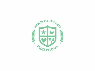Hanoi Happy Kids Preschool child crest education green iillustration kids kindergarten mark mint school school logo