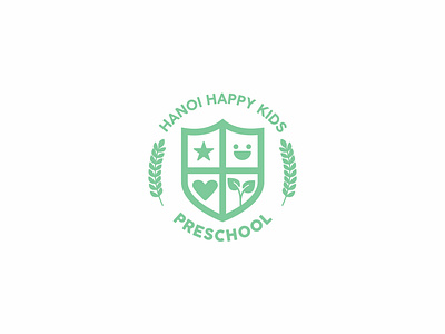 Hanoi Happy Kids Preschool child crest education green iillustration kids kindergarten mark mint school school logo