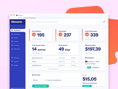 Domain Management Dashboard analytics clean dashboard domain homepage icons light ui
