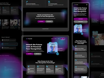 Face Recognition Landing Page - AuraID ai blue branding dark mode design face face detection face recognition landing page purple responsive ui ux web web design website design