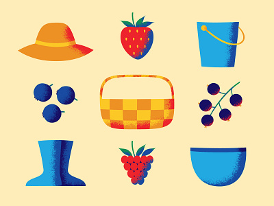U-Pick Berry Farm basket berries blackcurrant blueberry boots bowl bucket hat illustration raspberry strawberry vector