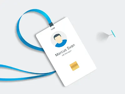 Employee id card avatar badge blue branding card employee flat icon id identity mascot modern potrait print ribbon sim simple stationary white