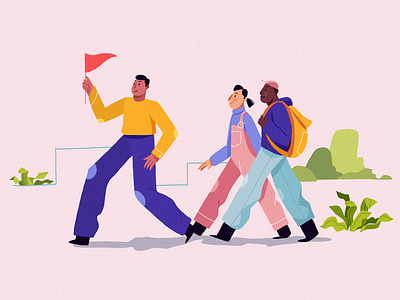 This way! 2d adventure brainstorm branding character design clothes comunication design dribbble idea illustration lead people strategy team teamwork tech vector vera dementchouk walk