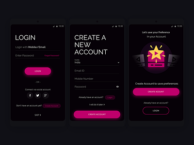 Login + Create New Account entertainment app ui pack ui ux
