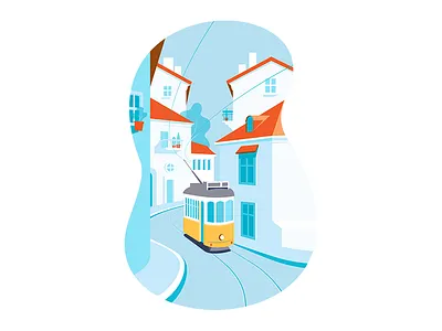 Can you guess the country? balcony city houses illistration roof street tram windows