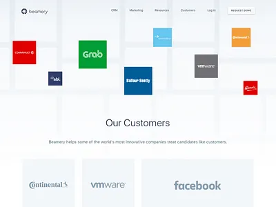 Beamery Customers website design beamery crm customers floating grid marketing recruiting recruitment software square web design website
