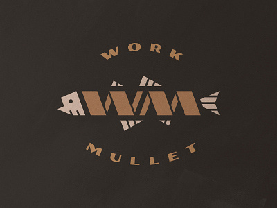 Business Up Top, Party Down Below. branding brown fins fish gills gold lines logo m mark mullet swim symbol texture w